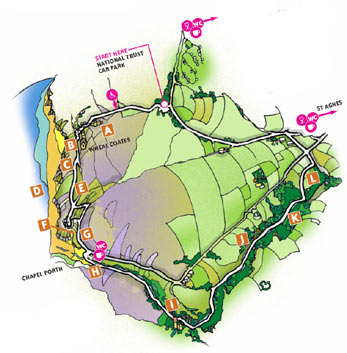 Walk 7 Map - Wheal Coates, Chapel Porth, Wheal Lawrence Valley and Goonvrea