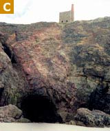 Wheal Coates and the entrance cave on the beach